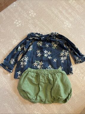 LALI Navy Floral Top & Sage Green Bloomers Kids Matching Set